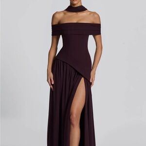 Elegant Off-Shoulder Dark Plum Dress